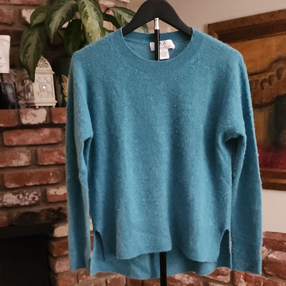 Magaschoni 100% Cashmere Crewneck Sweater Teal Blue